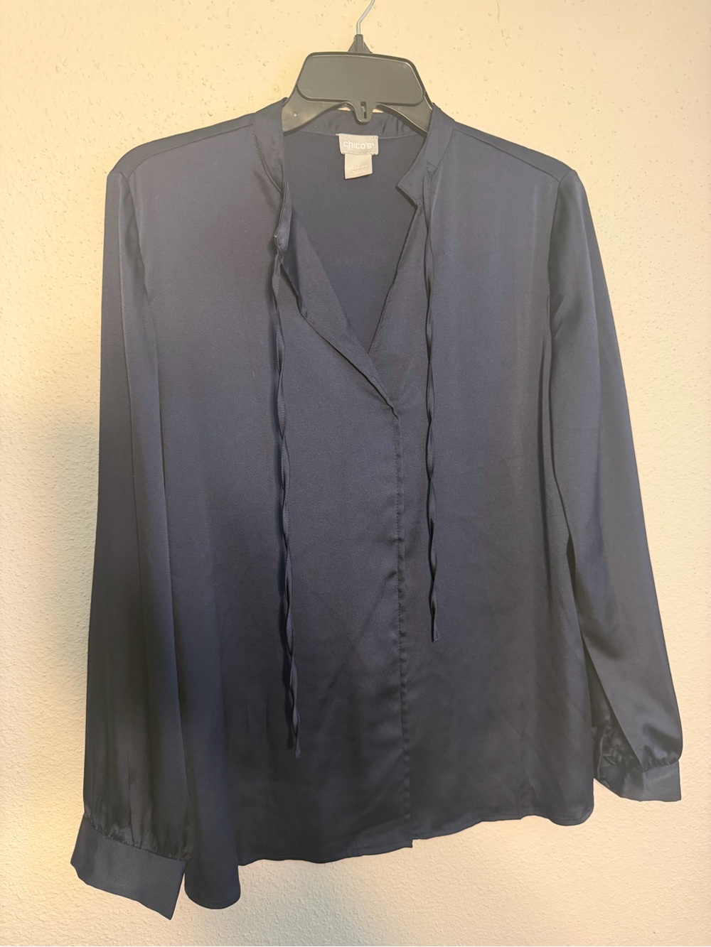 Chico's Navy Tie-Neck Long Sleeve Blouse